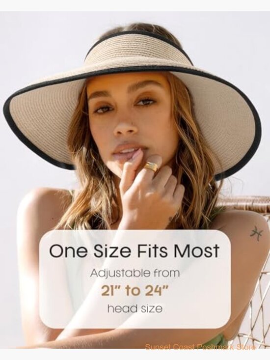Straw Sun Visor Hat UPF 80+ Wide Brim Ponytail Beach Hat